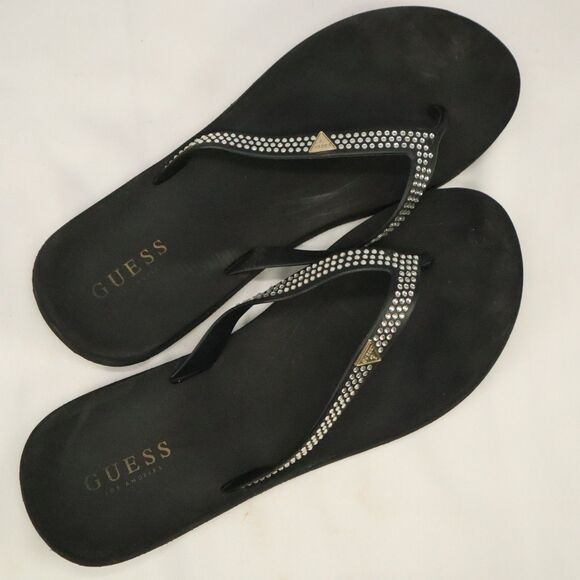 Guess Black And Rhinestone Flip Flop Sandal Size 10 - Picture 1 of 11